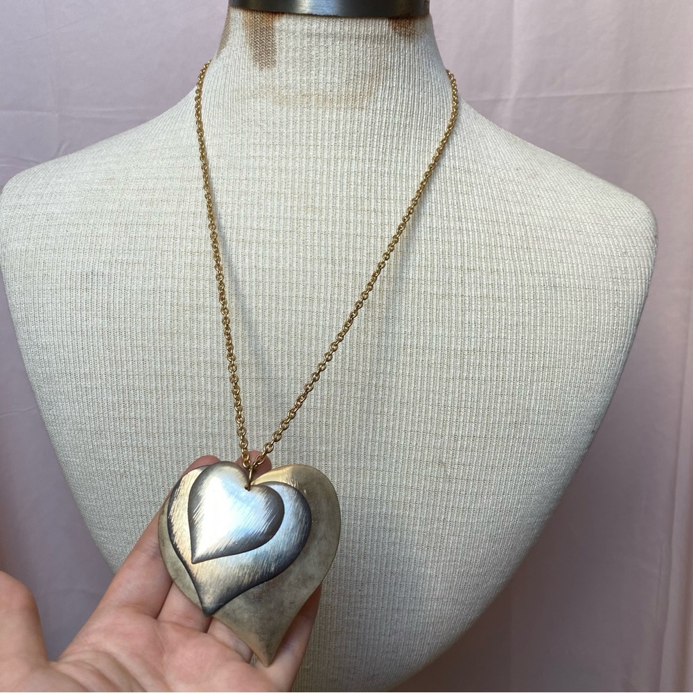 Mixed Metal Layered Heart Necklace Adjustable Gold Chain